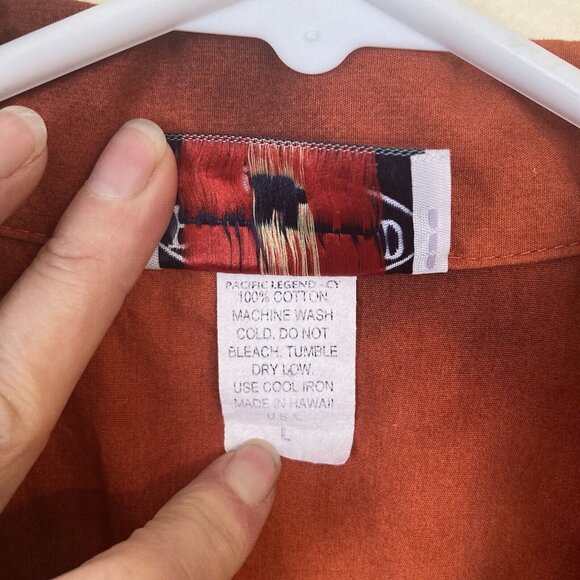 Vtg Mens Hawaiian Shirt Pacific Legend Apparel Cotton Motorcycle Large Orange - Picture 5 of 8